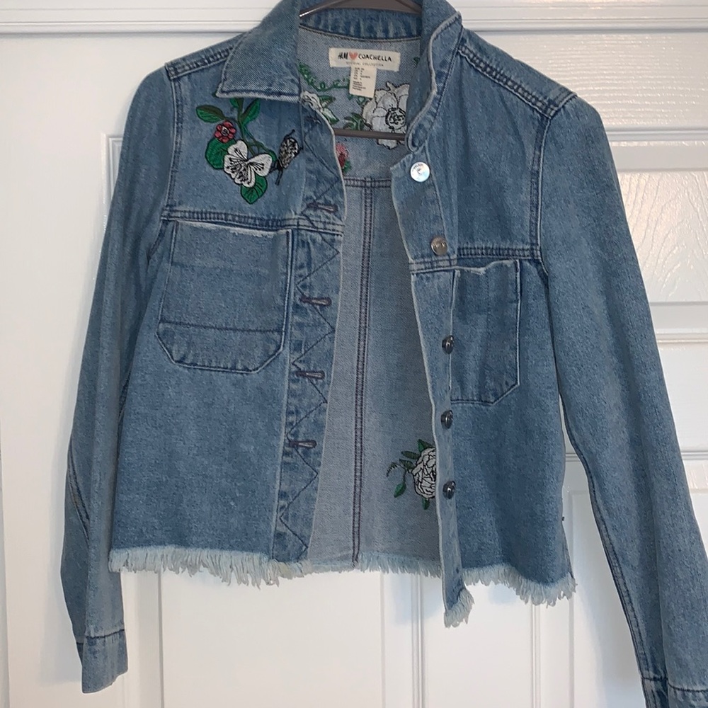 Denim jacket with floral print